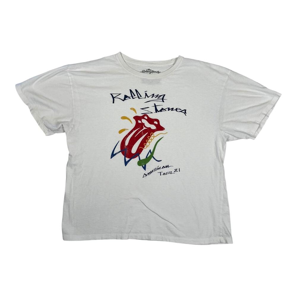 The Rolling Stones Shirt Women's Large White American Tour 81 Retro Rock Band
